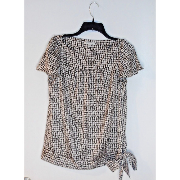 Banana Republic Black & Cream‎ Flutter Sleeve Scoop Neck Blouse Size M/ Side Tie - Picture 1 of 6